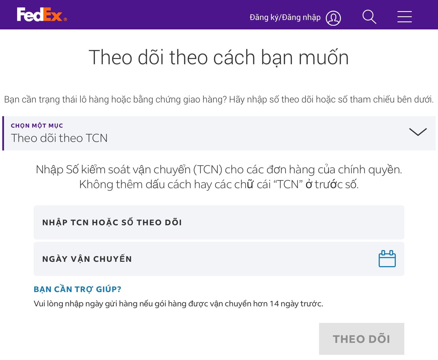 tra cứu vận đơn fedex TCN