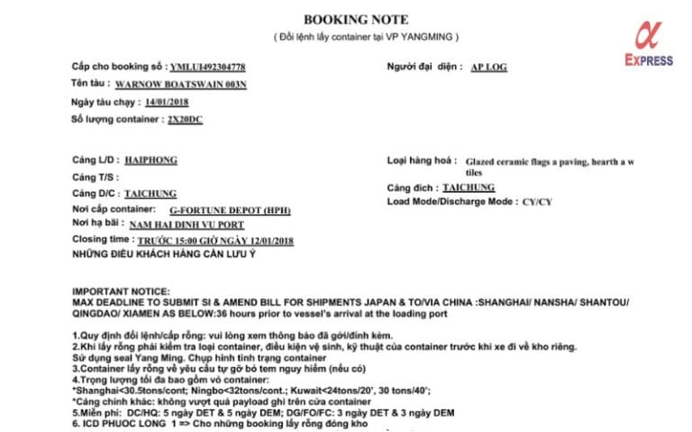 Booking note là gì? Quy trình lấy Booking Note từ hãng vận tải